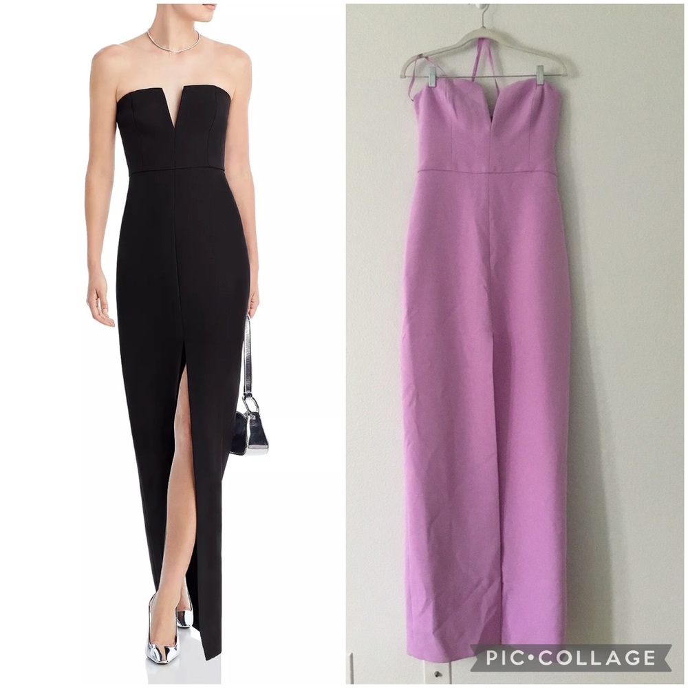 BCBG Maxazria strapless notched maxi gown violet